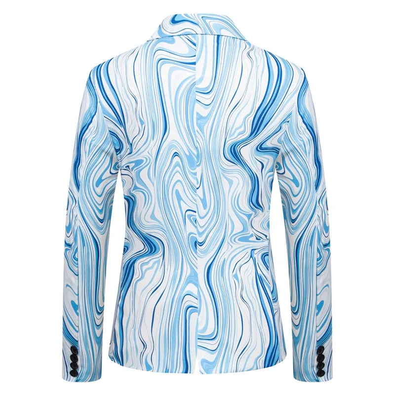 Tailored Fit Notch Single Breasted One-button Printed Wave Men's Jacket sold by Lavetir product image thumbnail 5