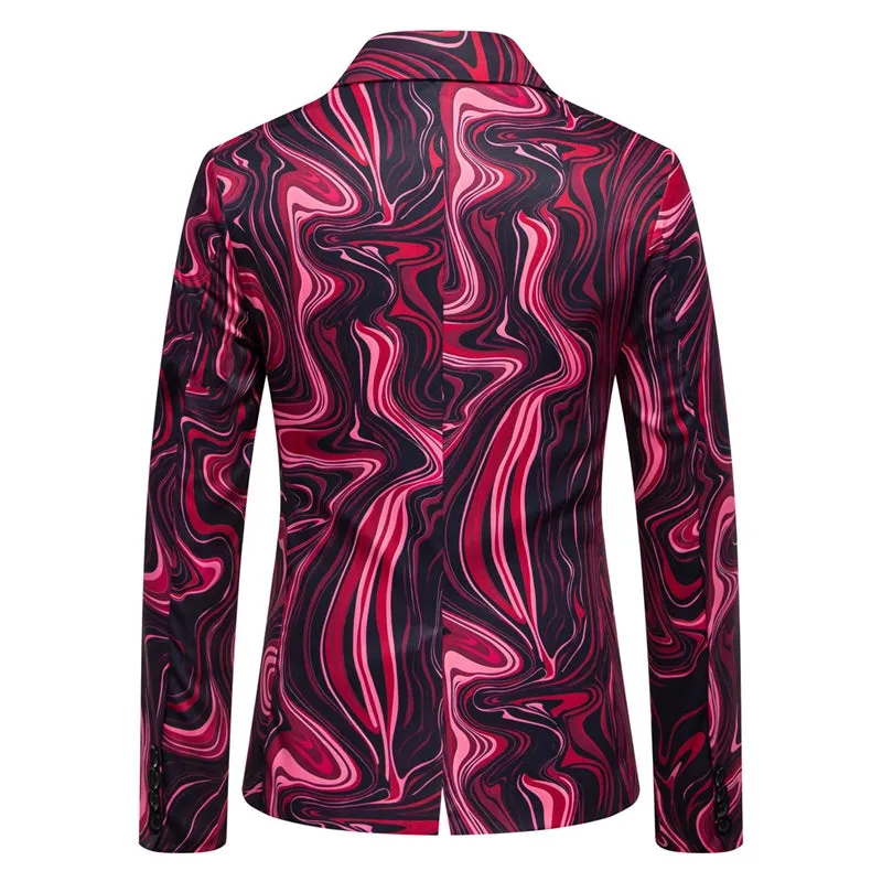 Tailored Fit Notch Single Breasted One-button Printed Wave Men's Jacket sold by Lavetir product image thumbnail 2