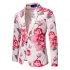 Tailored Fit Notch Single Breasted One-Button Printed Rose Men's Party Jacket sold by Lavetir