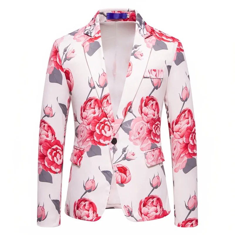 Tailored Fit Notch Single Breasted One-Button Printed Rose Men's Party Jacket sold by Lavetir