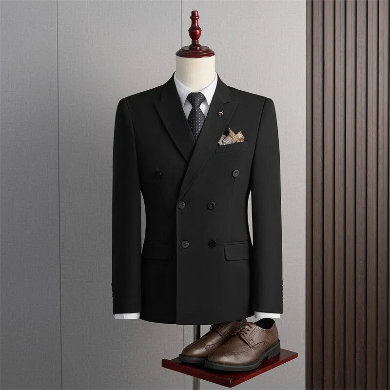Tailored Fit Peak Lapel Double Breasted Four-Buttons Solid Colored Men's Formal Jacket sold by Lavetir