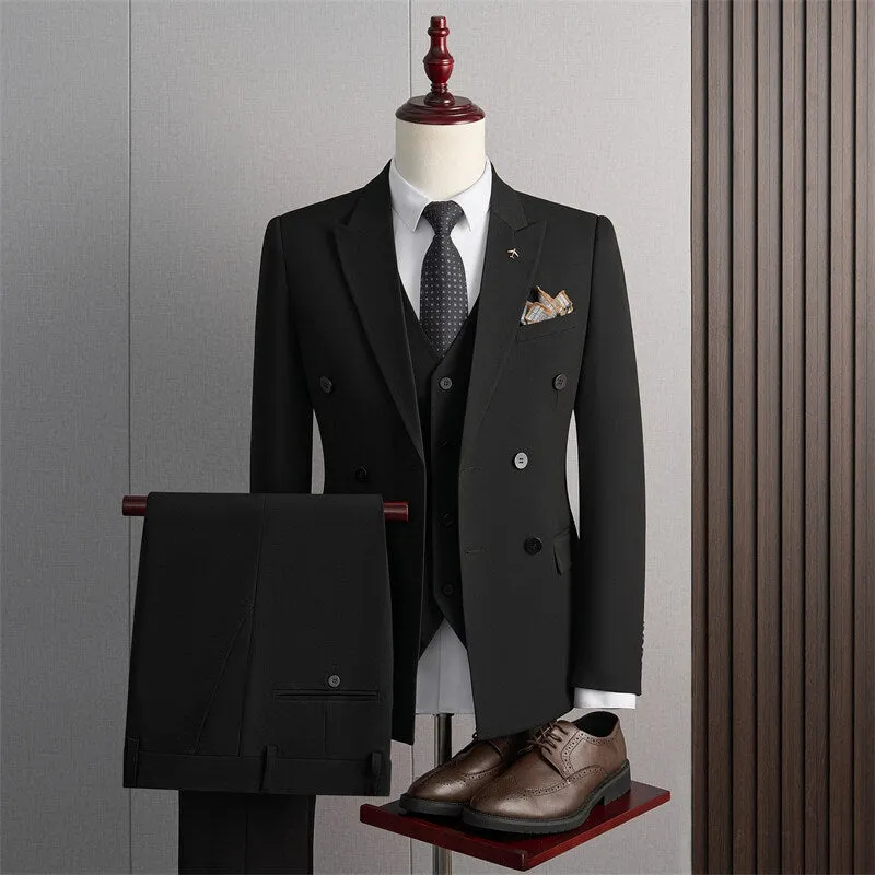 Tailored Fit Peaked Lapel Double Breasted Four-buttons 3 Pieces Men's Formal Suits sold by Lavetir