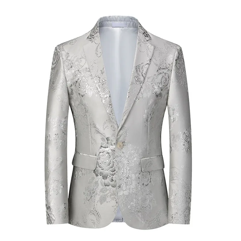 Tailored Fit Notched Lapel Single Breasted One-button Printed Men's Elegant Jacket sold by Lavetir