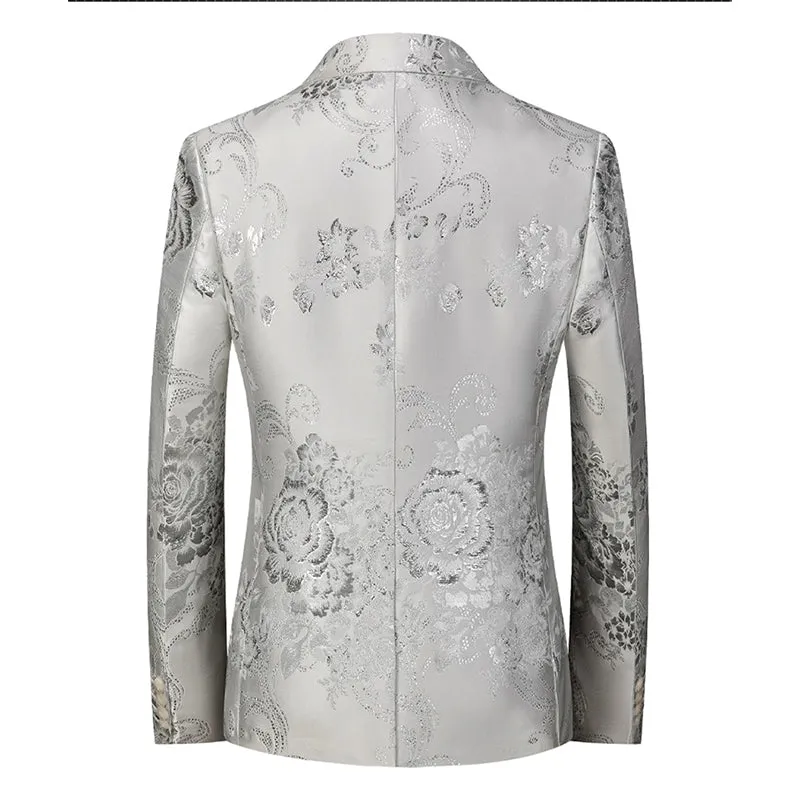 Tailored Fit Notched Lapel Single Breasted One-button Printed Men's Elegant Jacket sold by Lavetir product image thumbnail 2