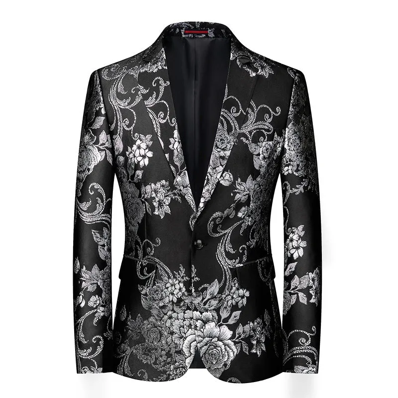 Tailored Fit Notched Lapel Single Breasted One-button Printed Men's Elegant Jacket sold by Lavetir product image thumbnail 4