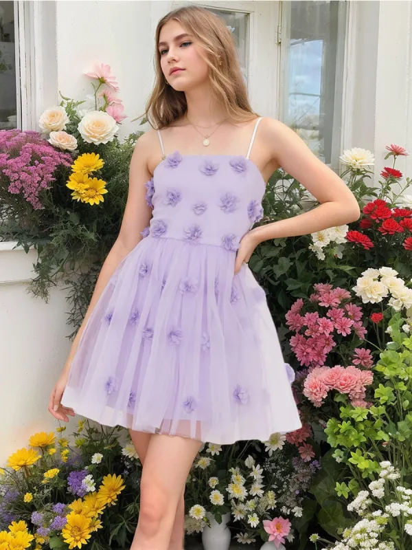 A-Line/Princess Strapless Sleeveless Short Homecoming Dresses with Floral Appliques sold by Lavetir