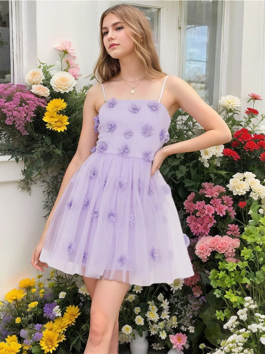 A-Line/Princess Strapless Sleeveless Short Homecoming Dresses with Floral Appliques sold by Lavetir