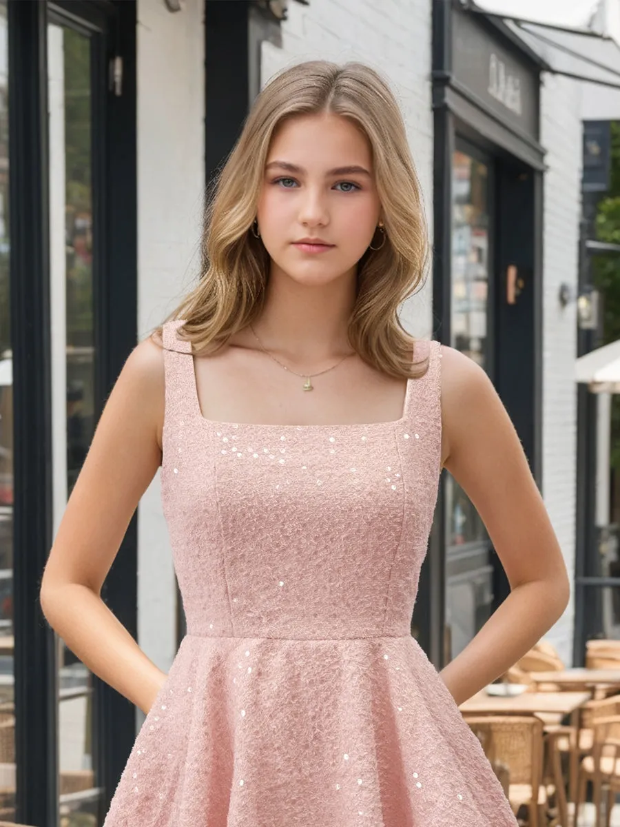 A-Line Chich Square Neck Sequin Short Homecoming Dresses with Bow sold by Lavetir product image thumbnail 3