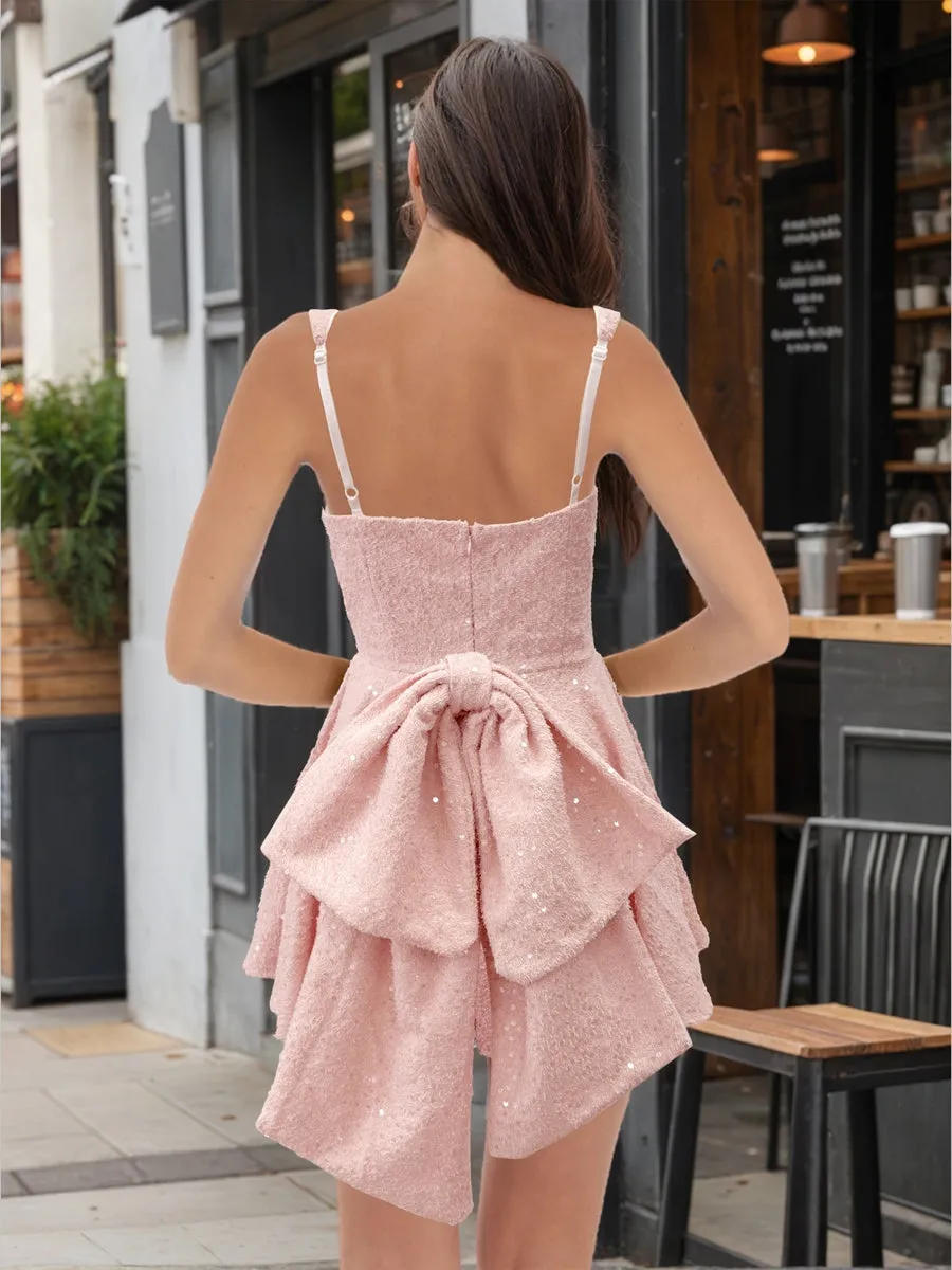 A-Line Chich Square Neck Sequin Short Homecoming Dresses with Bow sold by Lavetir product image thumbnail 2