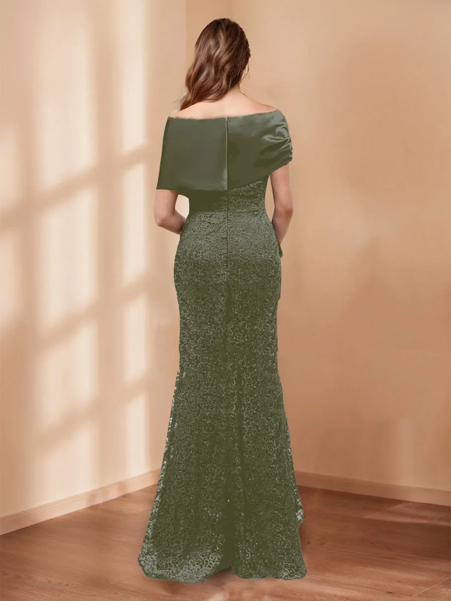 Sheath/Column Off the Shoulder Lace Mother of the Bride Dresses with Cape sold by Lavetir product image thumbnail 2