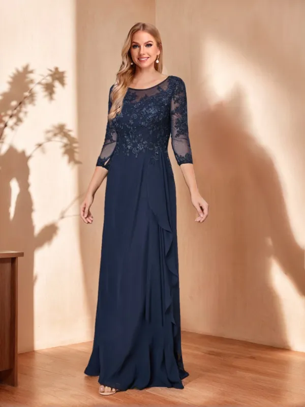 A-Line/Princess Scoop 3/4 Sleeves Appliques Mother of the Bride Dresses with Ruffles sold by Lavetir