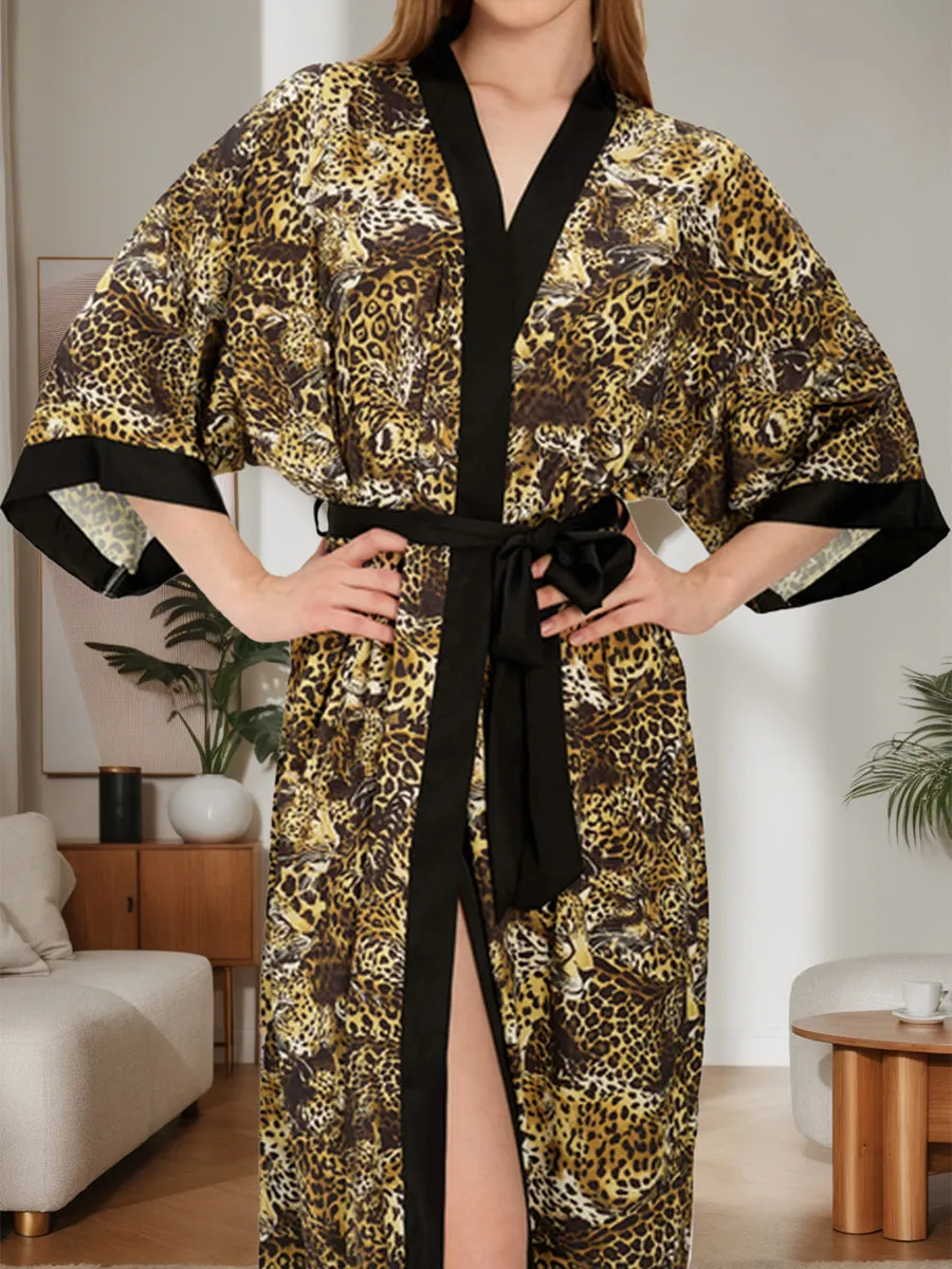 Hand Painted Wild Leopard Printed Long Women's Robes sold by Lavetir product image thumbnail 3