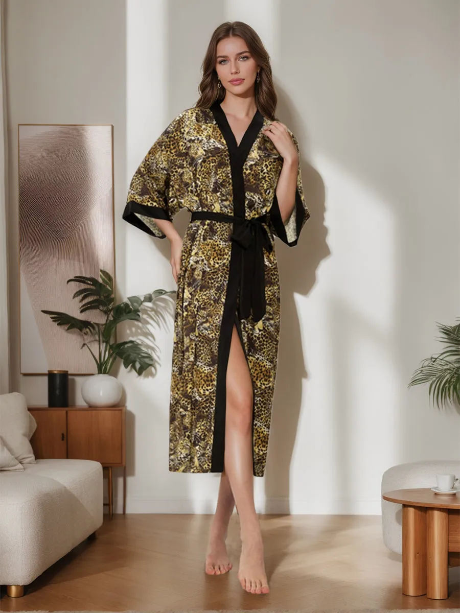 Hand Painted Wild Leopard Printed Long Women's Robes sold by Lavetir