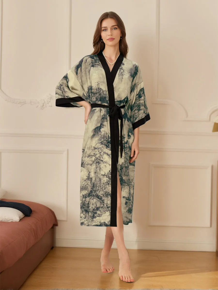 Hand Painted Ink Landscape 3/4 Sleeves Comfortable Women's Robes sold by Lavetir