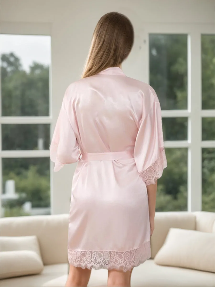 Silk Satin Short/Mini Solid Color Bride Robes with Lace Trim sold by Lavetir product image thumbnail 2