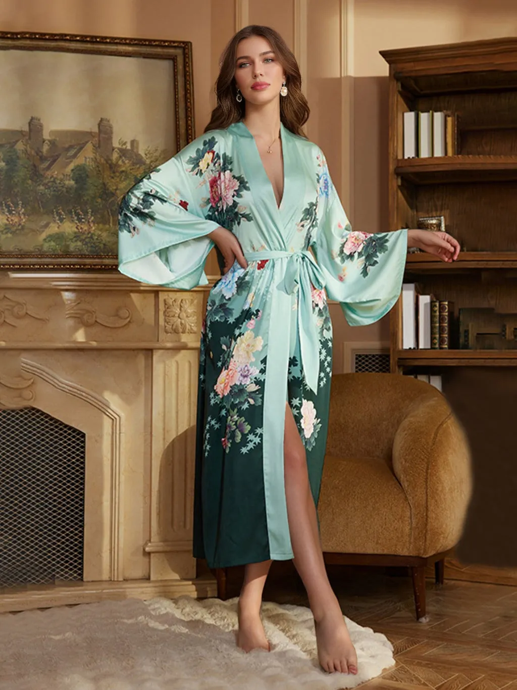 Hand Painted Colorful Floral Long Elegant Women's Robes sold by Lavetir