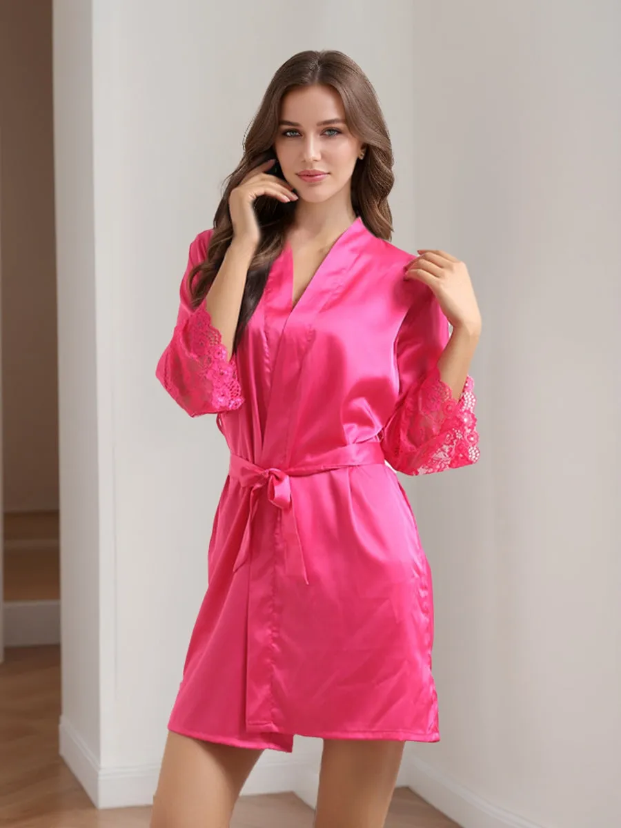 Women's Long Sleeves Short/Mini Solid Colored Lace Elegant Robes sold by Lavetir product image thumbnail 5