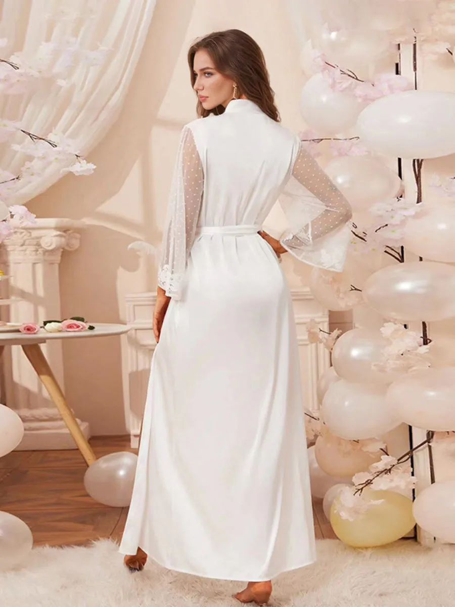 White Long Lace Sleeves Ankle-Length Elegant Bride Robes sold by Lavetir product image thumbnail 2