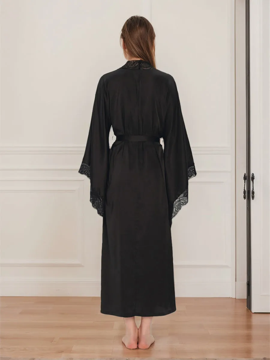 Luxurious Solid Colored Long Women's Bridal Robe with Lace Trim sold by Lavetir product image thumbnail 2