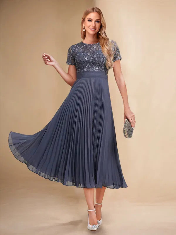 A-Line/Princess Scoop Short Sleeves Pleated Mother of the Bride Dresses with Appliques sold by Lavetir