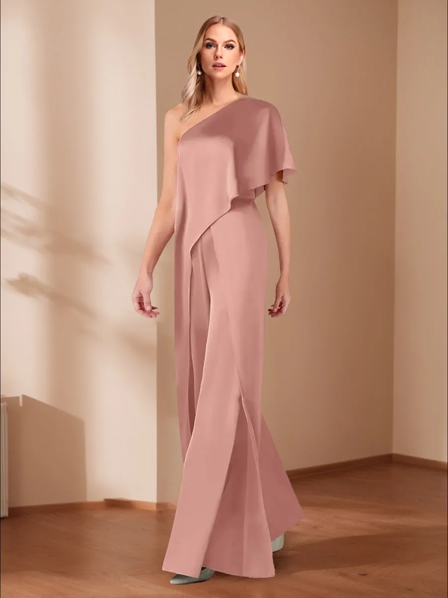 Jumpsuit One-Shoulder Half Sleeves Mother of the Bride Pantsuits sold by Lavetir