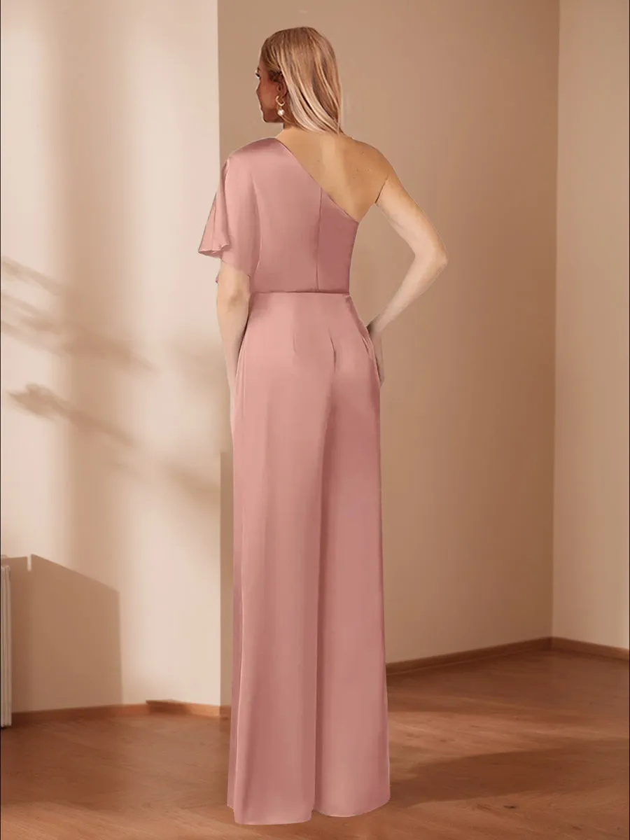 Jumpsuit One-Shoulder Half Sleeves Mother of the Bride Pantsuits sold by Lavetir product image thumbnail 2