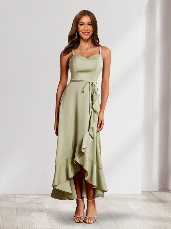 A-Line/Princess V-Neck Straps Asymmetrical Wedding Guest Dresses with Ruffles sold by Lavetir