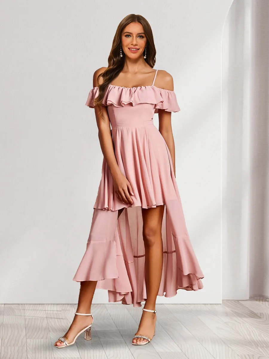 A-Line/Princess Off-the-Shoulder Asymmetraical Ruffle Chiffon Bridesmaid Dresses sold by Lavetir