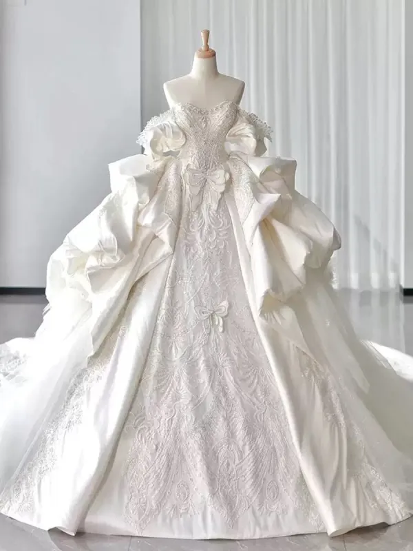 Ball Gown Off-the-Shoulder Wedding Dresses with Appliques & Beadings sold by Lavetir