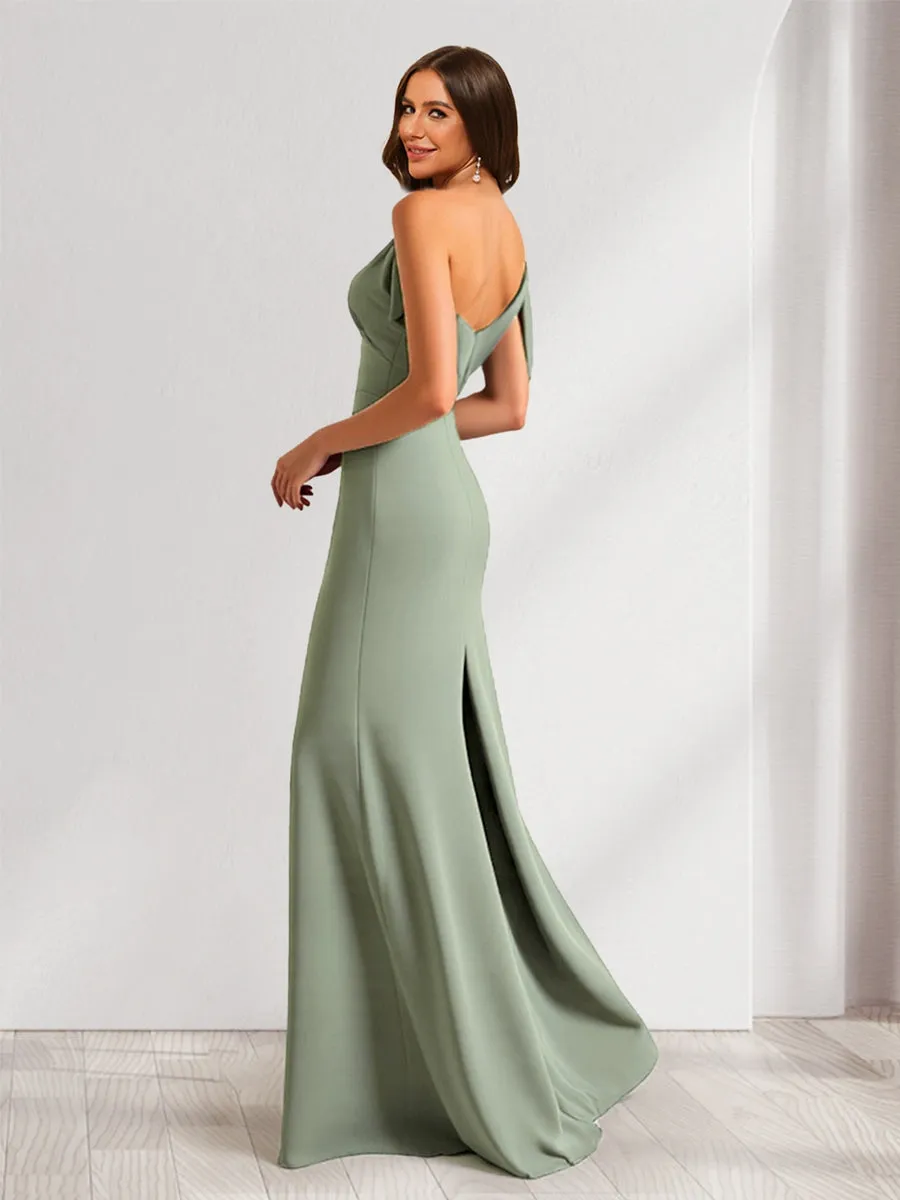 Sheath/Column Asymmetrical One-Shoulder Ruched Long Bridesmaid Dresses sold by Lavetir product image thumbnail 2