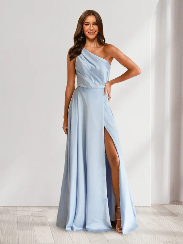 A-Line/Princess One-Shoulder Pleated Bridesmaid Dresses with Split Side sold by Lavetir