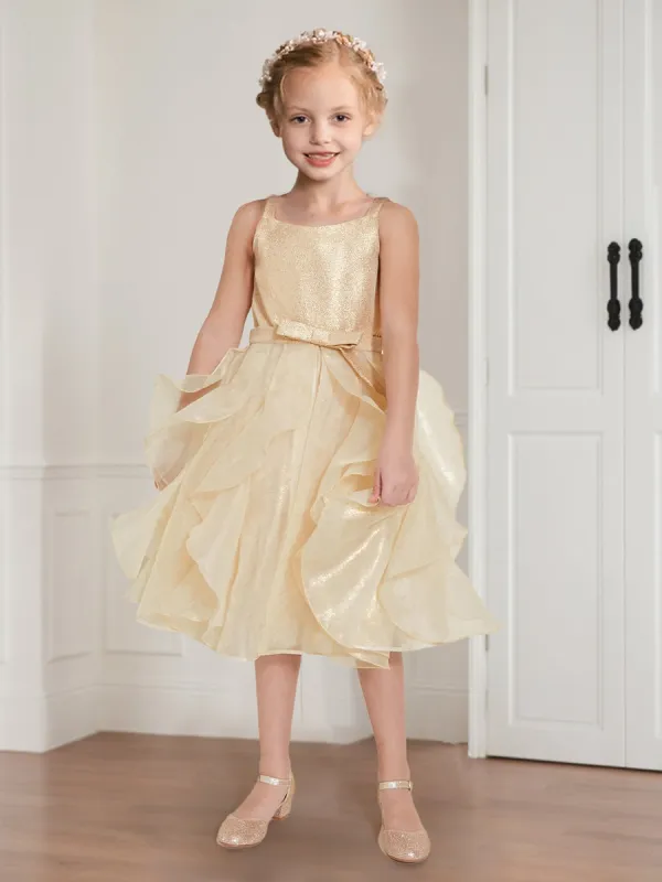 Ball-Gown/Princess Sparkle Scoop Knee-Length Flower Girl Dresses with Ruffles sold by Lavetir
