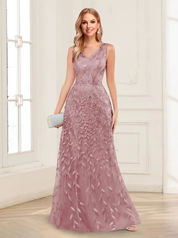 A-Line/Princess V-Neck Floor-Length Mother of the Bride Dresses with Appliques sold by Lavetir