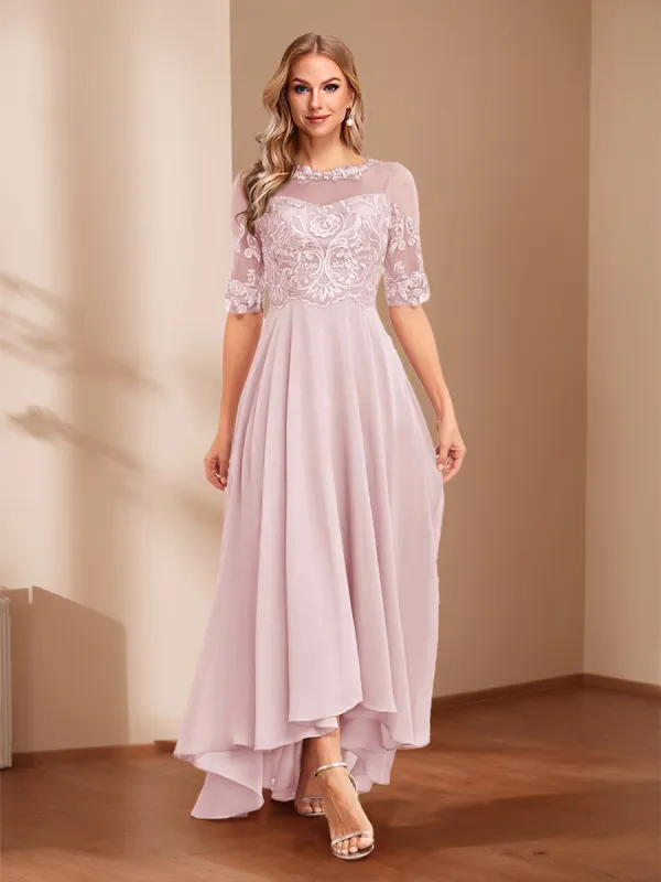 A-Line/Princess Illusion Neck Asymmetrical Mother of the Bride Dresses with Appliques sold by Lavetir