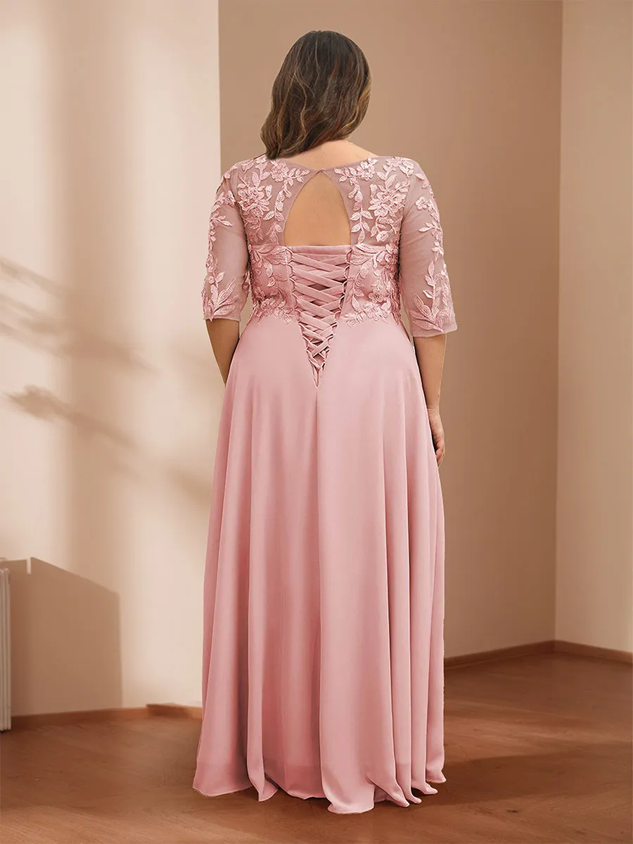 A-Line/Princess V-Neck Plus Size Mother of the Bride Dresses with Appliques & Watteau Train sold by Lavetir product image thumbnail 2