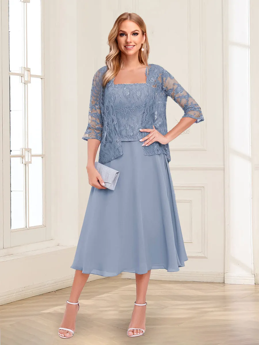 A-Line/Princess Square Neck Mother of the Bride Dresses with Lace Appliques & Jacket sold by Lavetir