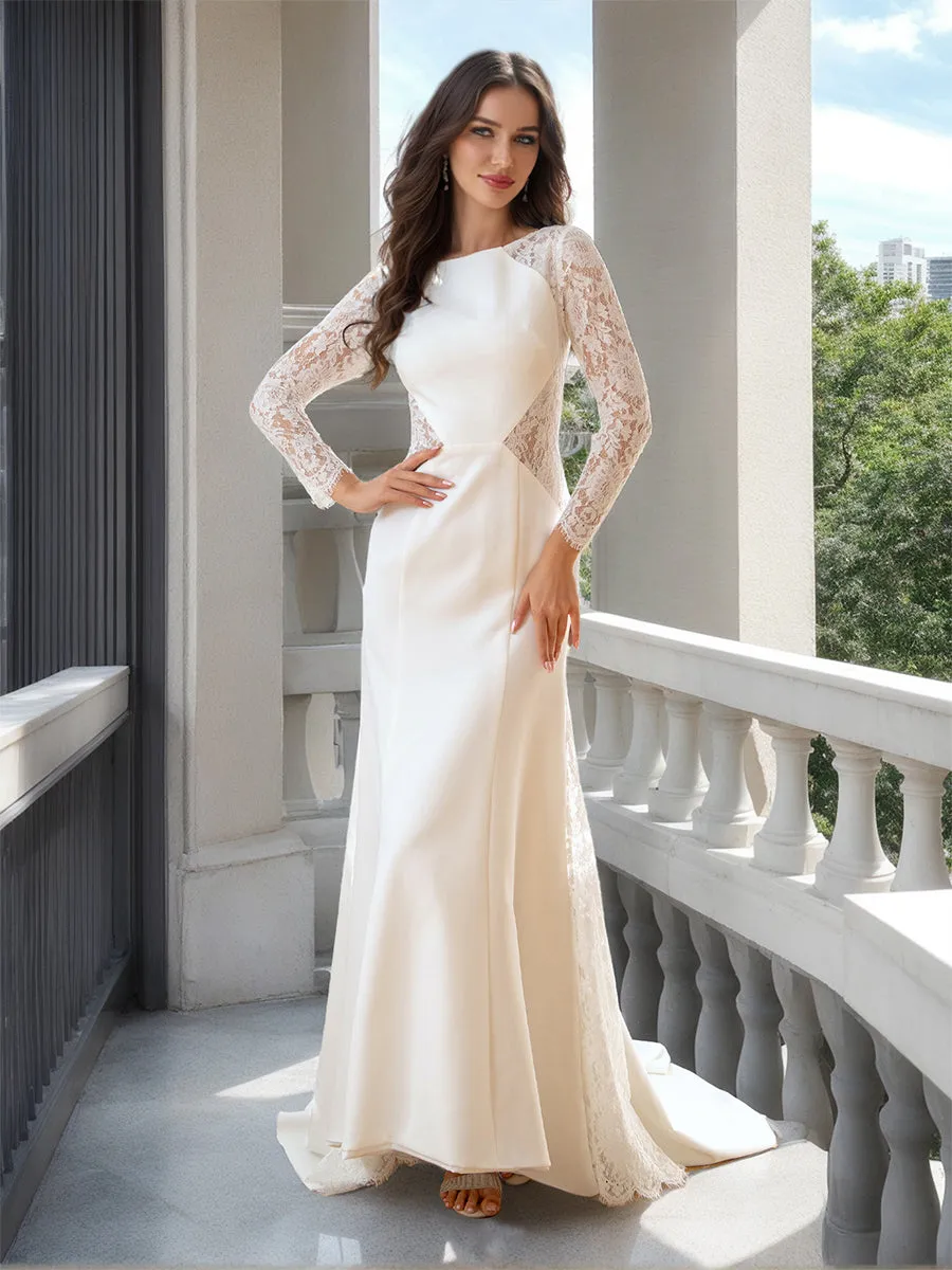 A-Line/Princess Scoop Long Sleeves Wedding Dresses with Lace sold by Lavetir