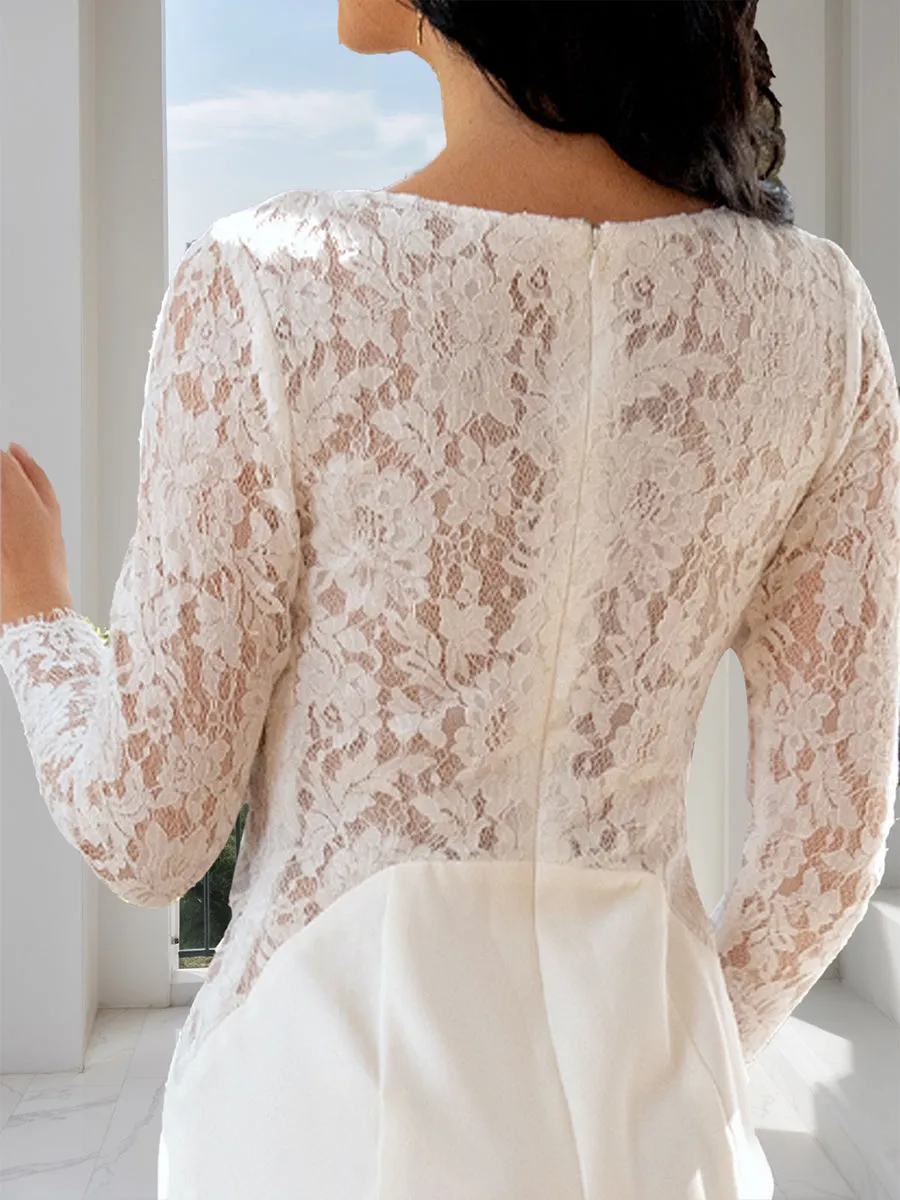 A-Line/Princess Scoop Long Sleeves Wedding Dresses with Lace sold by Lavetir product image thumbnail 4
