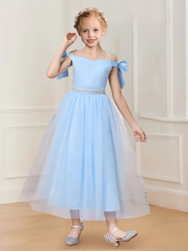 Ball-Gown/Princess Off-the-Shoulder Beaded Tulle Girl Party Dresses with Bow sold by Lavetir