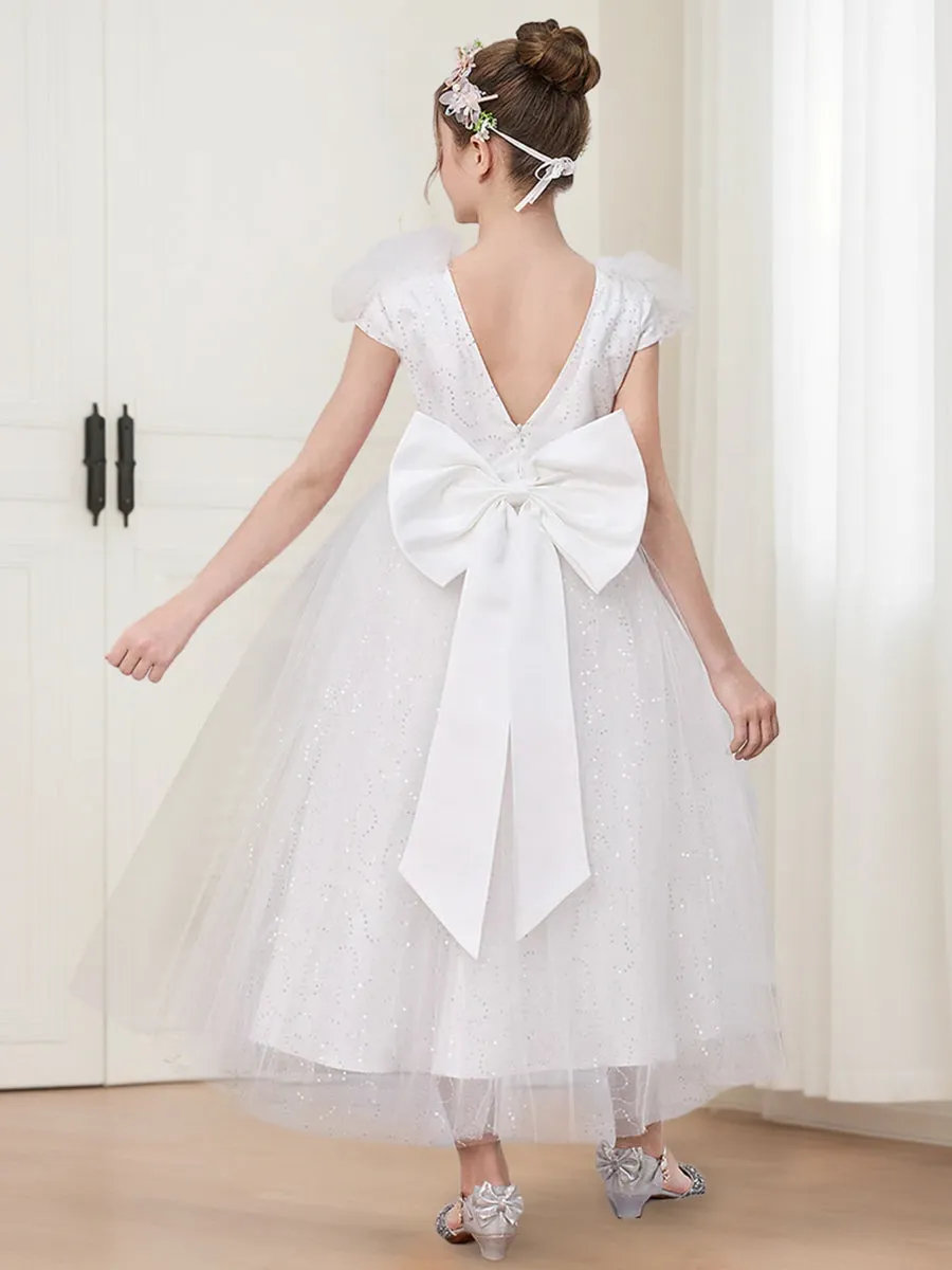 Ball-Gown/Princess V-Neck Cap Sleeves Sequined Flower Girl Dresses with Bow sold by Lavetir product image thumbnail 2