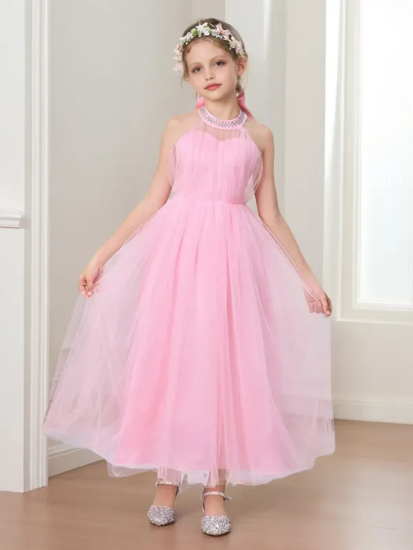 Ball-Gown/Princess Halter Sleeveless Ankle-Length Flower Girl Dresses with Bow sold by Lavetir