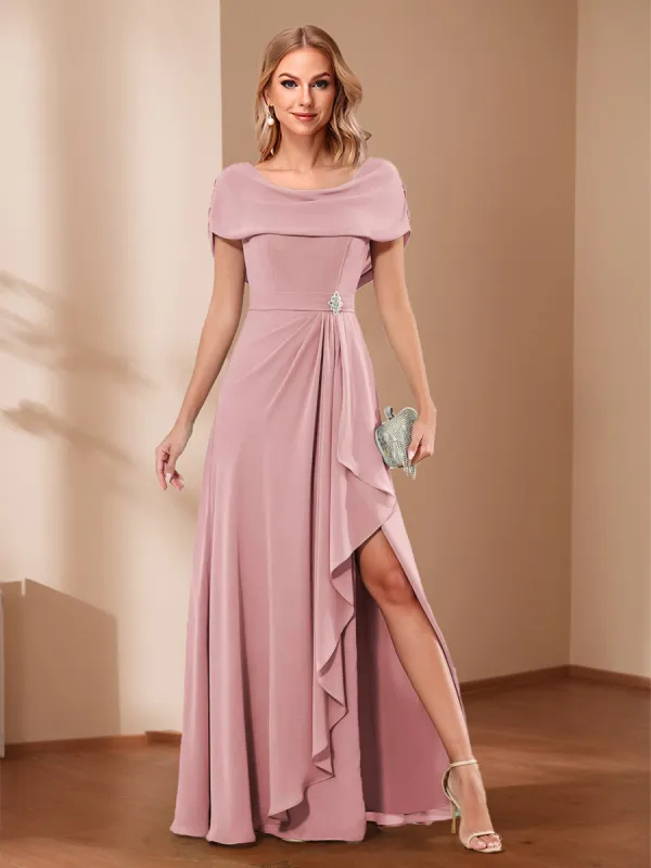A-Line/Princess Scoop Asymmetrical Mother of the Bride Dresses with Rhinestone & Ruffles sold by Lavetir