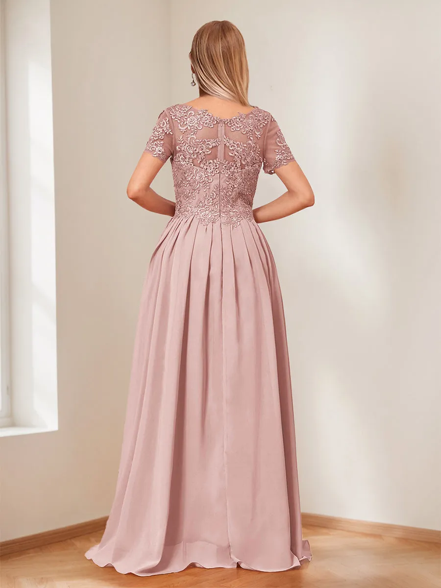 A-Line/Princess V-Neck Short Sleeves Mother of the Bride Dresses with Appliques & Ruffles sold by Lavetir product image thumbnail 2