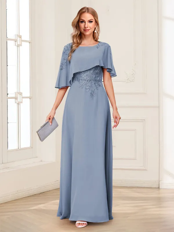 A-Line/Princess Cowl Neck Half Sleeves Long Mother of the Bride Dresses with Appliques sold by Lavetir
