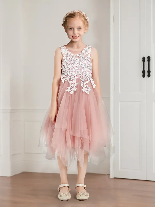 Ball-Gown/Princess Scoop Tea- Length Tulle Flower Girl Dresses with Appliques sold by Lavetir