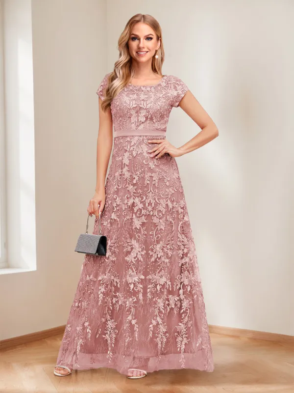A-Line/Princess Scoop Short Sleeves Mother of the Bride Dresses with Appliques & Beading sold by Lavetir