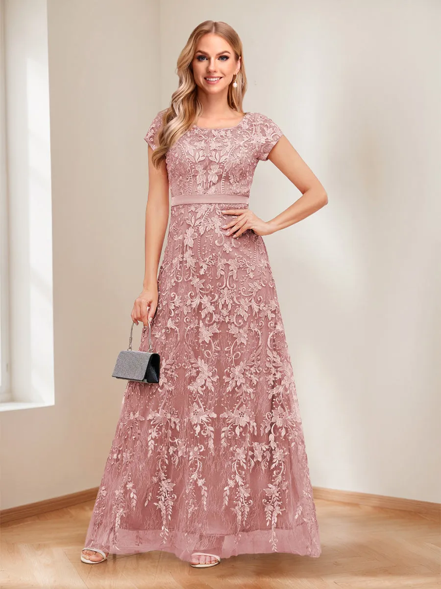 A-Line/Princess Scoop Short Sleeves Mother of the Bride Dresses with Appliques & Beading sold by Lavetir