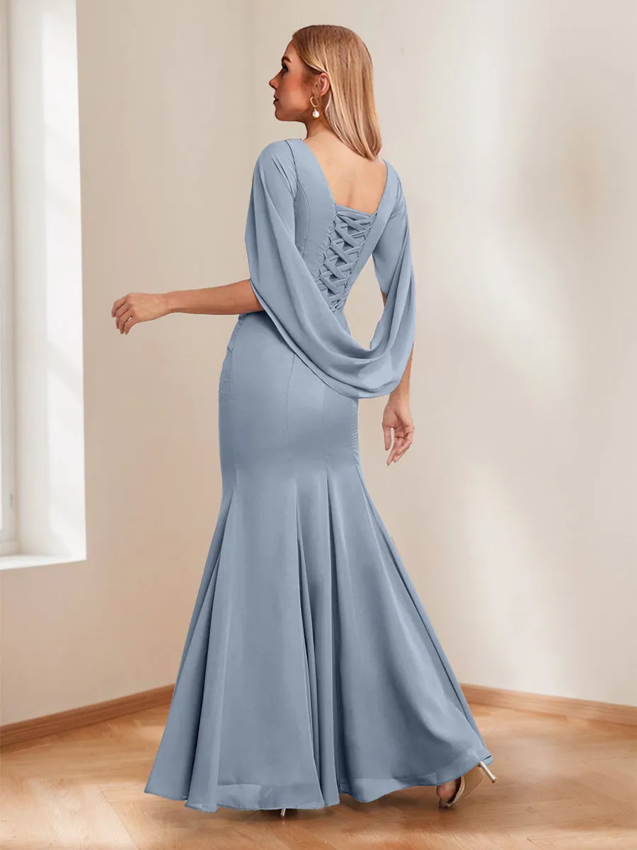 Trumpet/Mermaid Cowl Neck Long Ruched Mother of the Bride Dresses with Ruffles sold by Lavetir product image thumbnail 2