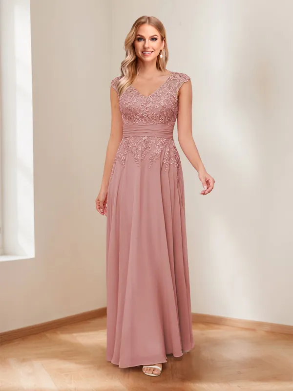 A-Line/Princess V-Neck Ruched Mother of the Bride Dresses with Beading & Appliques sold by Lavetir