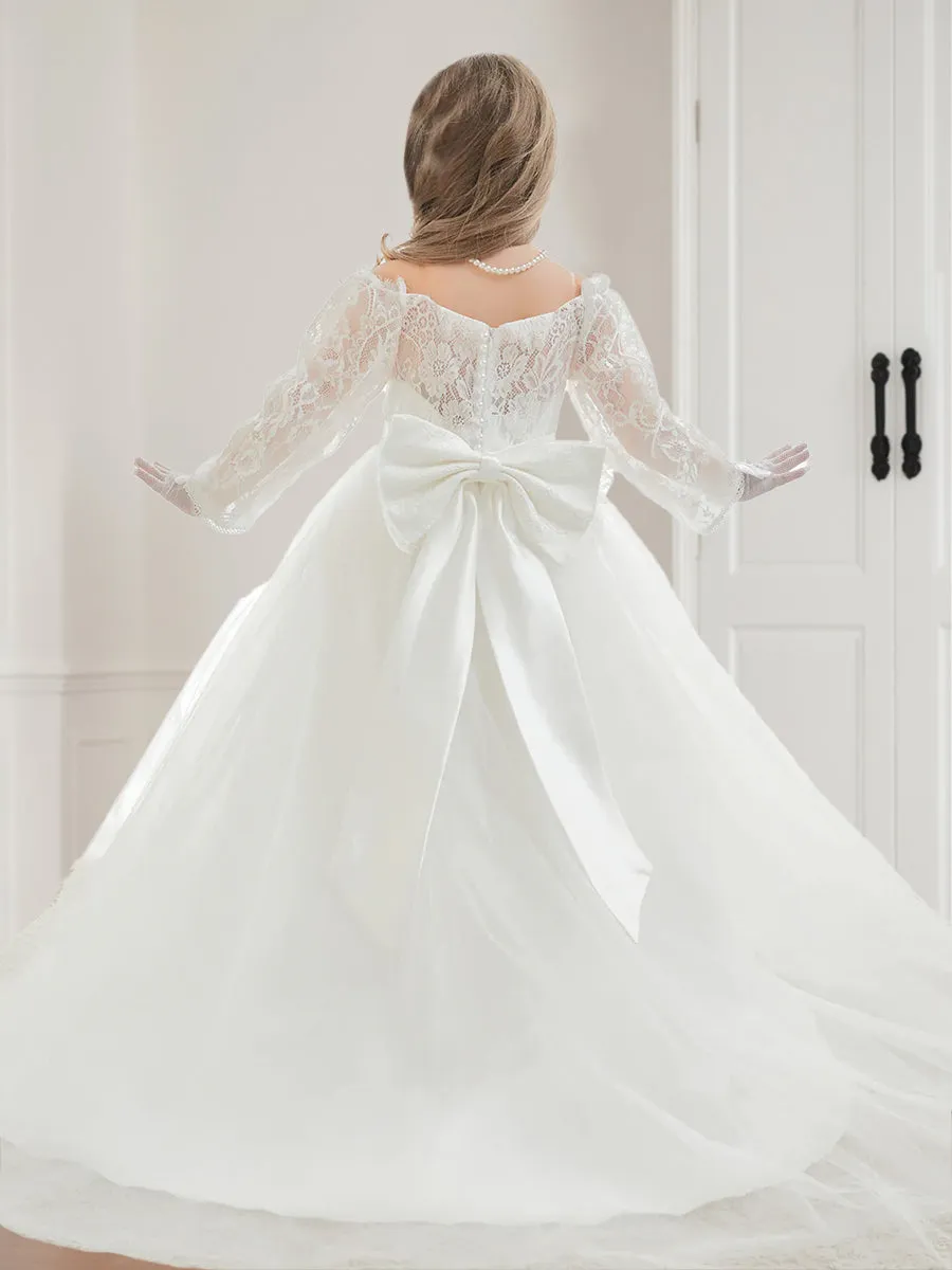 Ball-Gown/Princess Off-the-Shoulder Lace Tulle Girl Party Dresses with Long Sleeves sold by Lavetir product image thumbnail 2